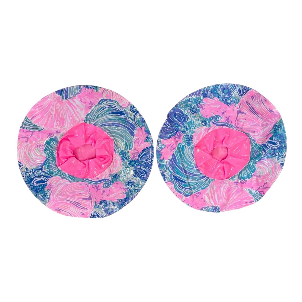 Lilly Pulitzer Inflatable Drink Holder Set 2 Pink Blue Shell Floral Pool Float